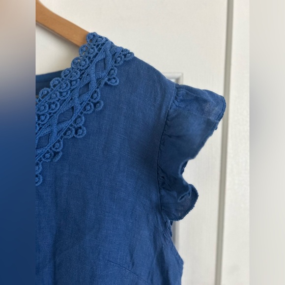Made in Italy Blue Lace Trim Linen Dress - Picture 3 of 11